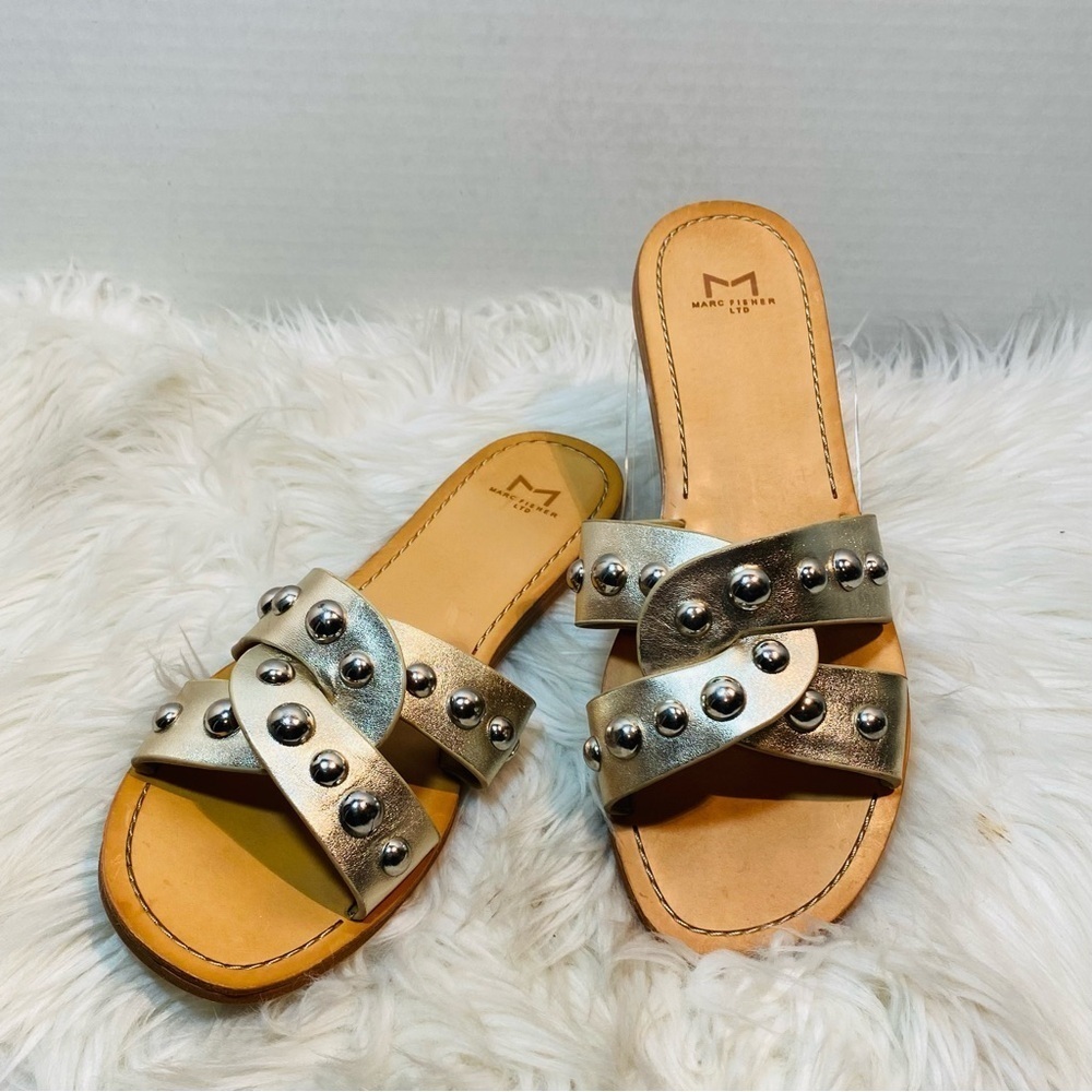 Marc Fisher Paige Studded Women's Silver Slide Sandals Sz-7.5 - Picture 4 of 4